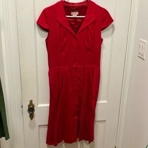 Large Pinup Couture fit & flare red dress. Cap sleeves and hidden pockets!